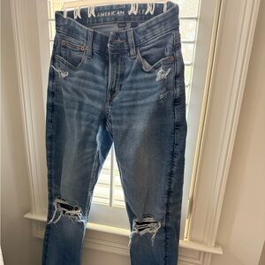 American Eagle Light Blue Denim Jeans: Style Curvy Straight